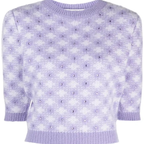 Alessandra Rich Crystal-embellished checked mohair-blend sweater IT40